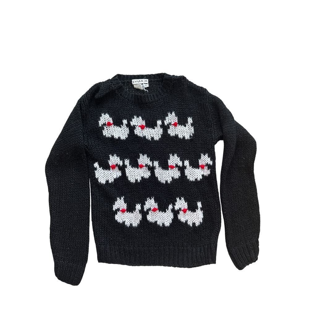 Vintage 80s Scottie Dog Sweater Black White Red Hand Knit Wool Women’s Medium